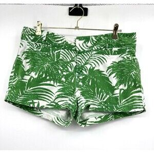 Old Navy Green Leaf Linen Blend Shorts Womens 12 Mid Rise Tropical Summer Beachy
